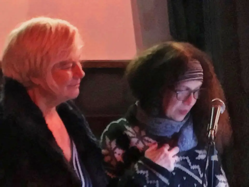 Jude Neale and Bonnie Nish at a poetry event